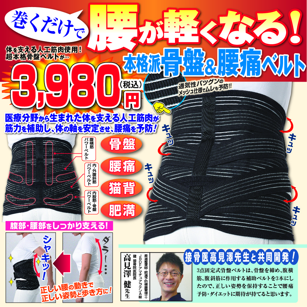 3点式固定式骨盤ベルト M