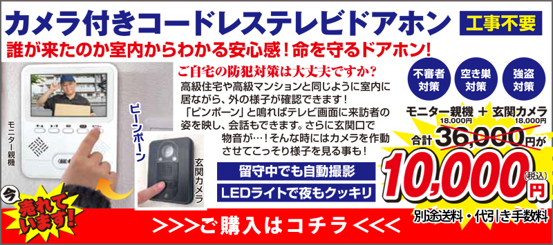 カメラ付きコードレステレビドアホン モニター親機 玄関カメラ